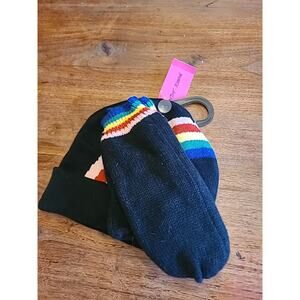 Betsey Johnson Rainbow Beanie NEW Black
